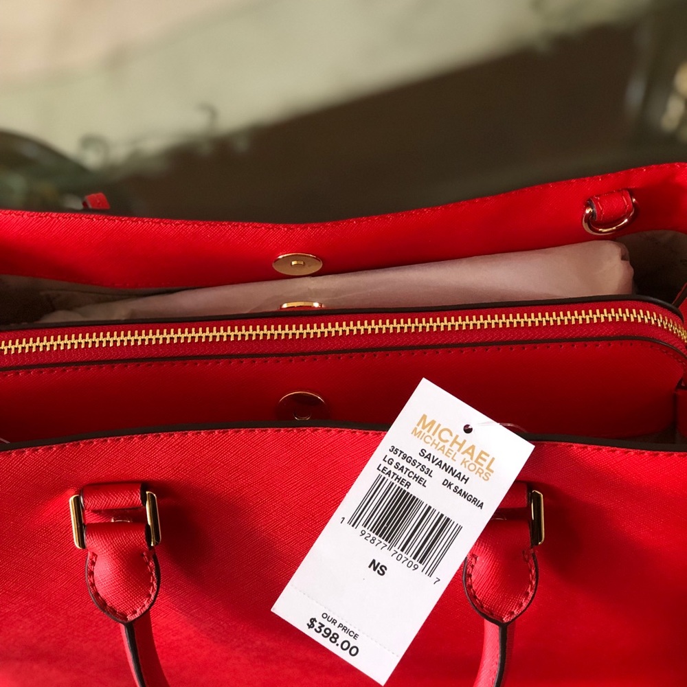 NWT Michael Kors large savannah handbag dk sangria - Picture 4 of 5